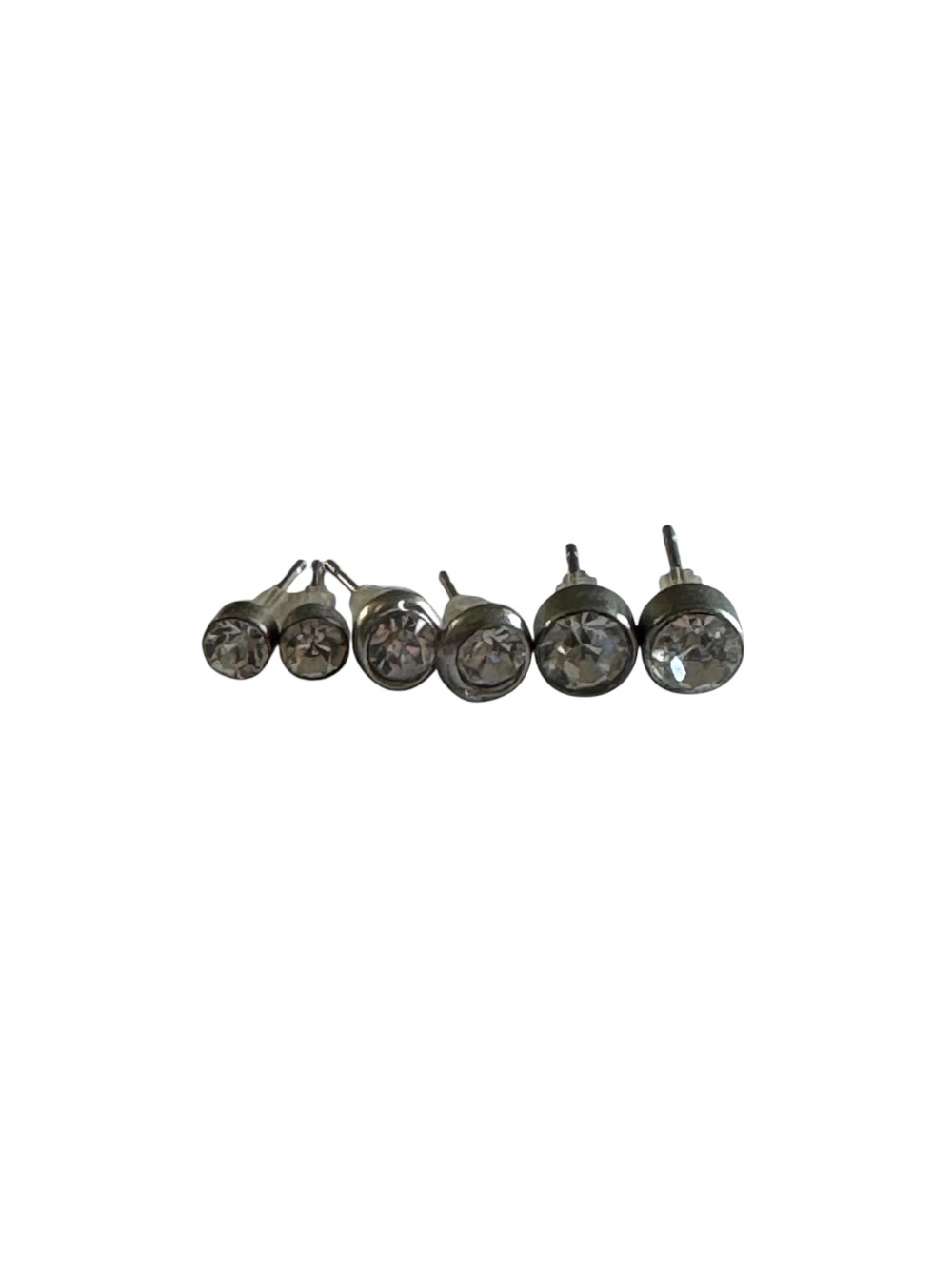Set of 6 Clear Crystal Silver-Tone Stud Earrings